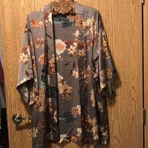 Gray Floral Kimono